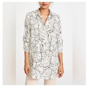 Cynthia Rowley  XL hundred 100  linen Women’s Cream Printed Button-Up Tunic Top